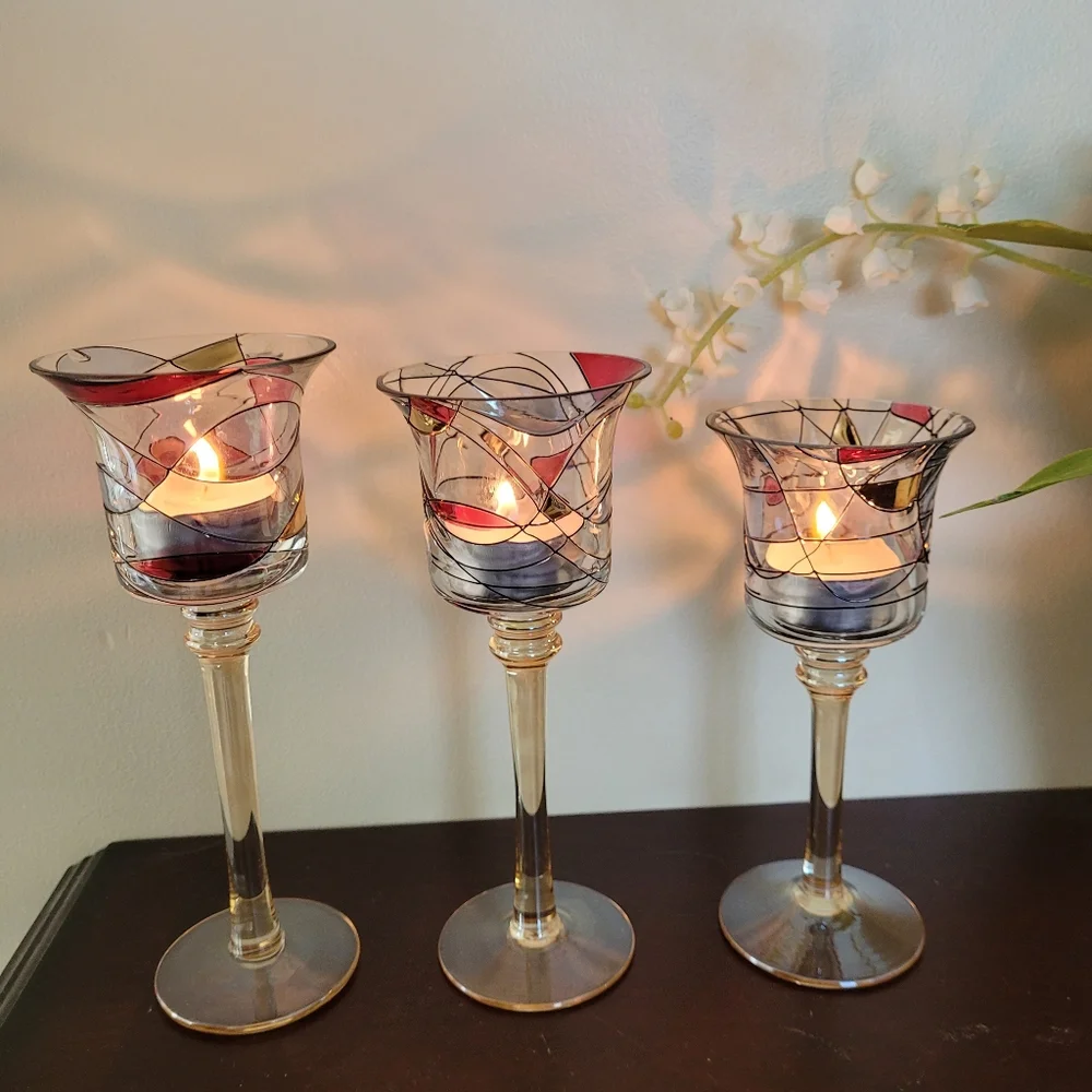 Glass candle holders lot of 3